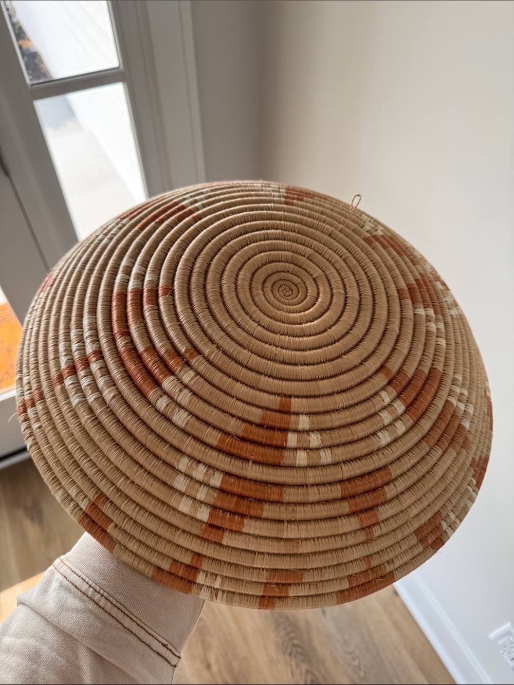 Fair Trade Handwoven Decorative Woven Wall Basket - Tan & Rust - Picture 7 of 10